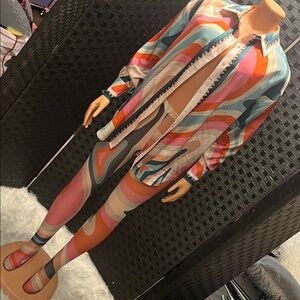 Colorful Abstract Print Jacket and Leggings Set
